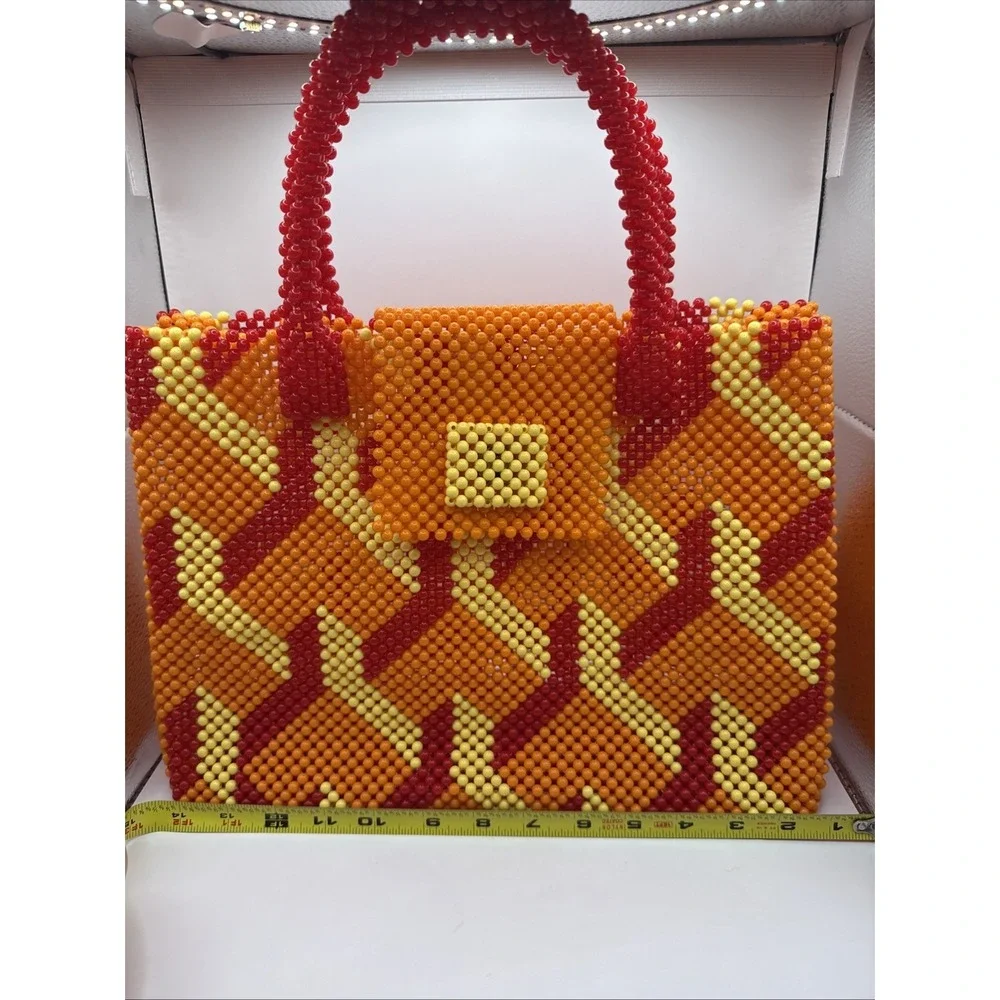 Handmade‎ Beaded Bag Unique Statement Purse Luxury Vintage Y2K Accessory Orange